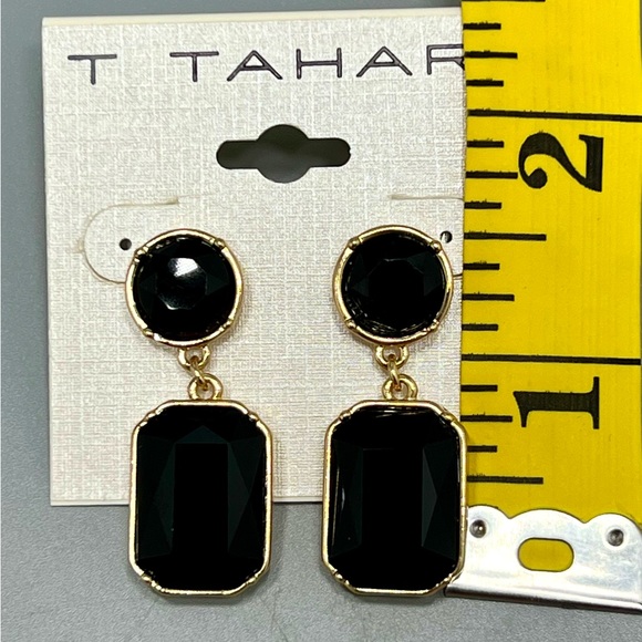 T. Tahari Black Glass & Gold Tone Drop Earrings. NWT - Picture 5 of 5